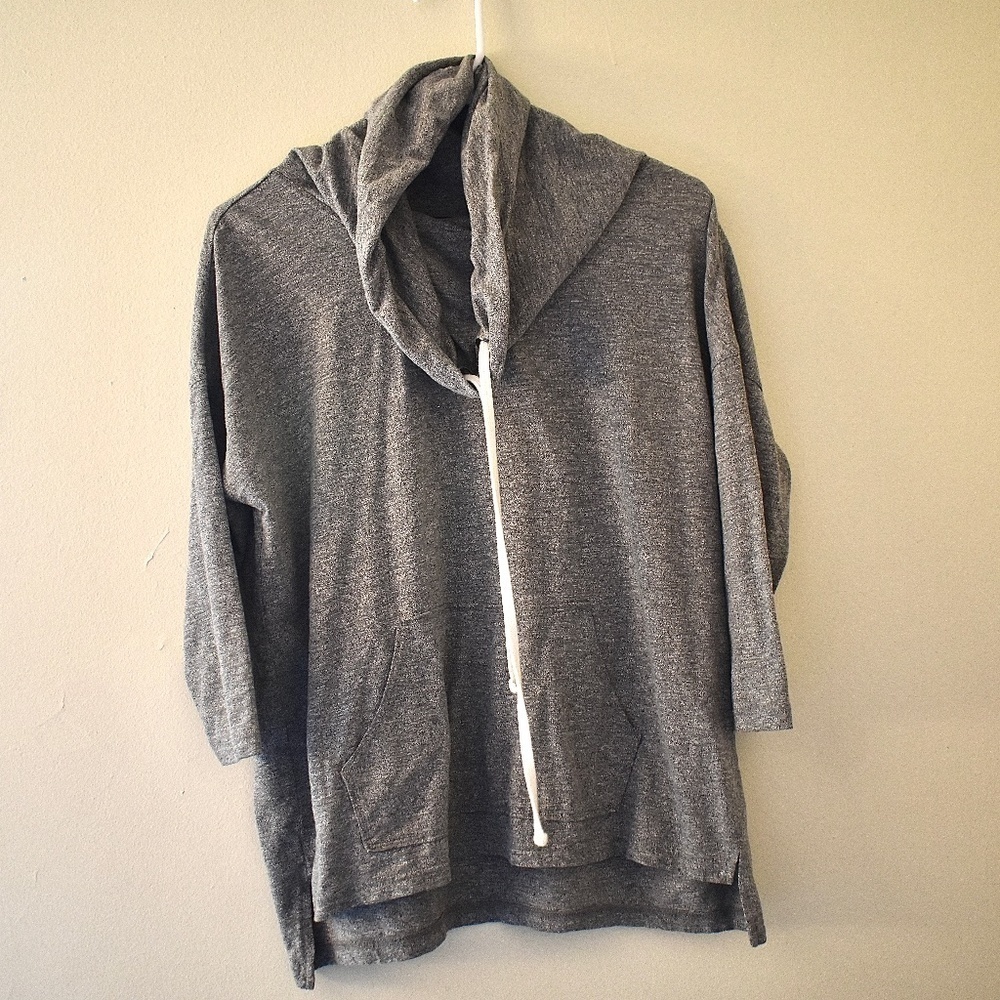 3/ $25 S- Forever 21 Workout Cowl Neck Gray 3/4 Sleeves Sweater w/ Pockets